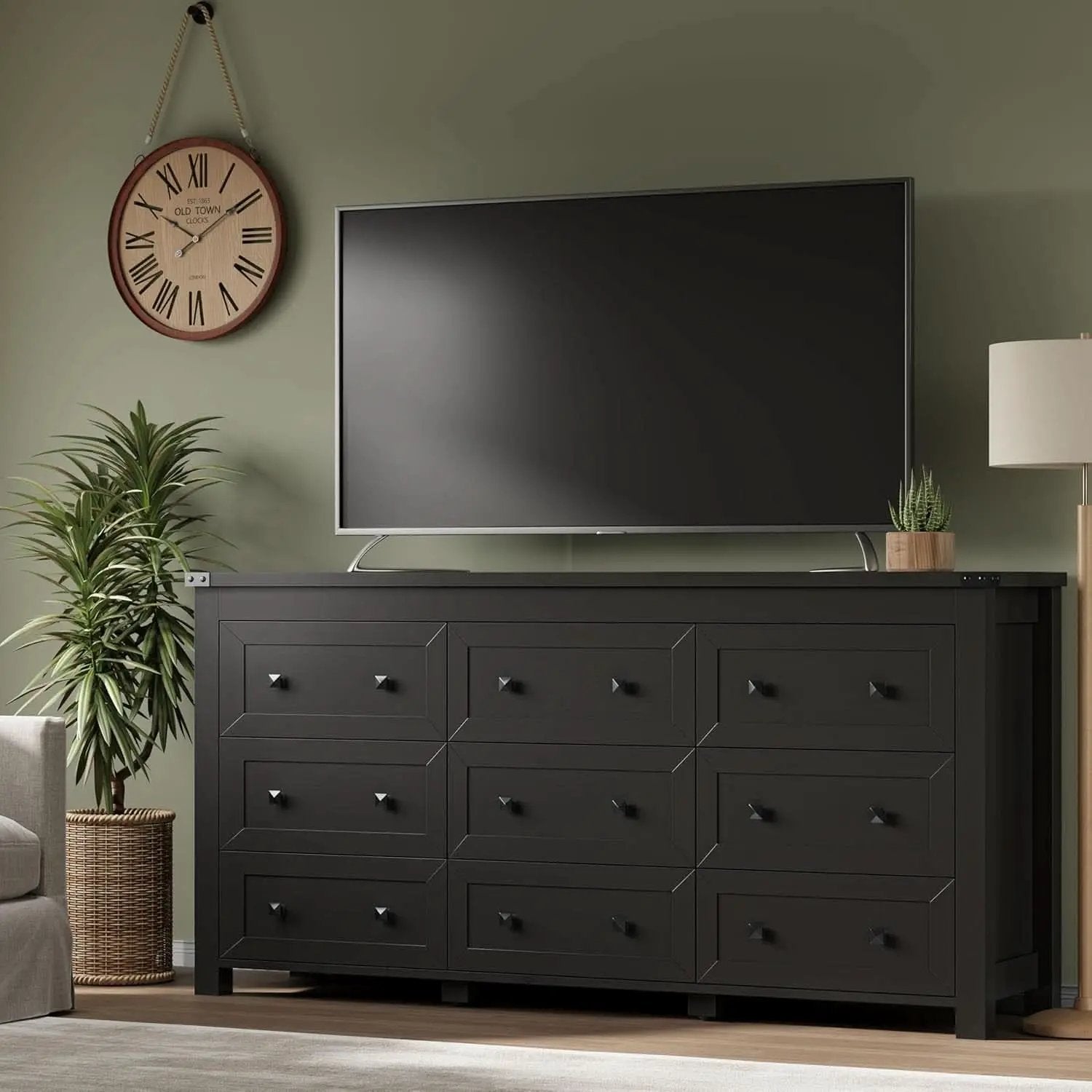 Nine Drawer Dresser Solid Wood FiftyNineInchWide Storage from PriceLows™