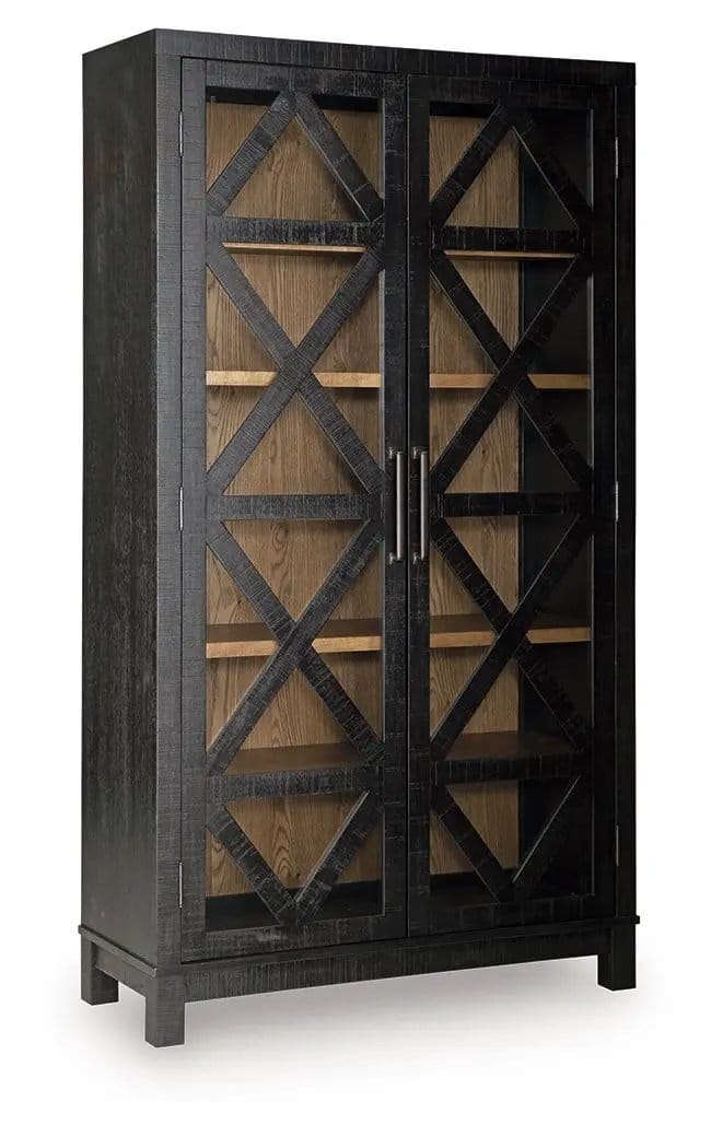 Christop Accent Cabinet | 42 x 17.13 x 78 in | Oak Veneer & Glass | Black / Brown