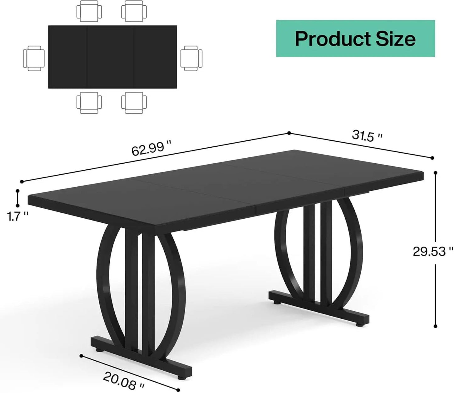 Black Modern Dining Table For Four To Six Rectangular from PriceLows™