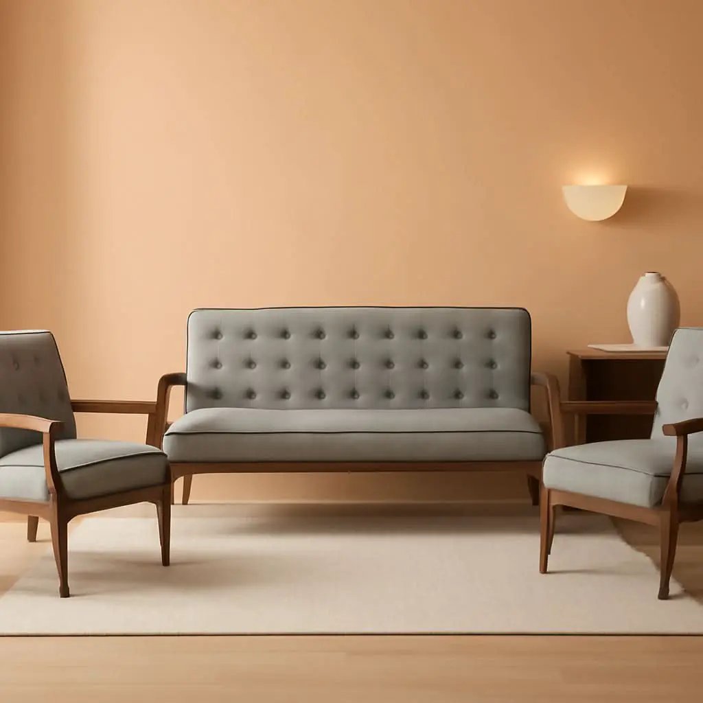 Grey 3 Piece Mid Century Modern Fabric Sofa Set Living Room from PriceLows™