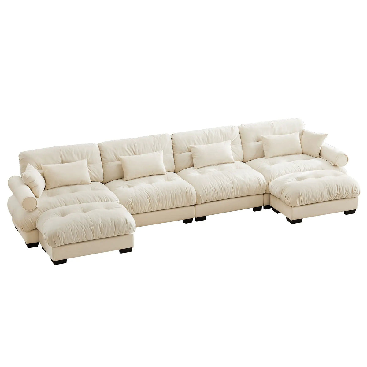 Modular Sectional Sofa | Deep Comfort Cushions | Vintage Fabric Ottoman