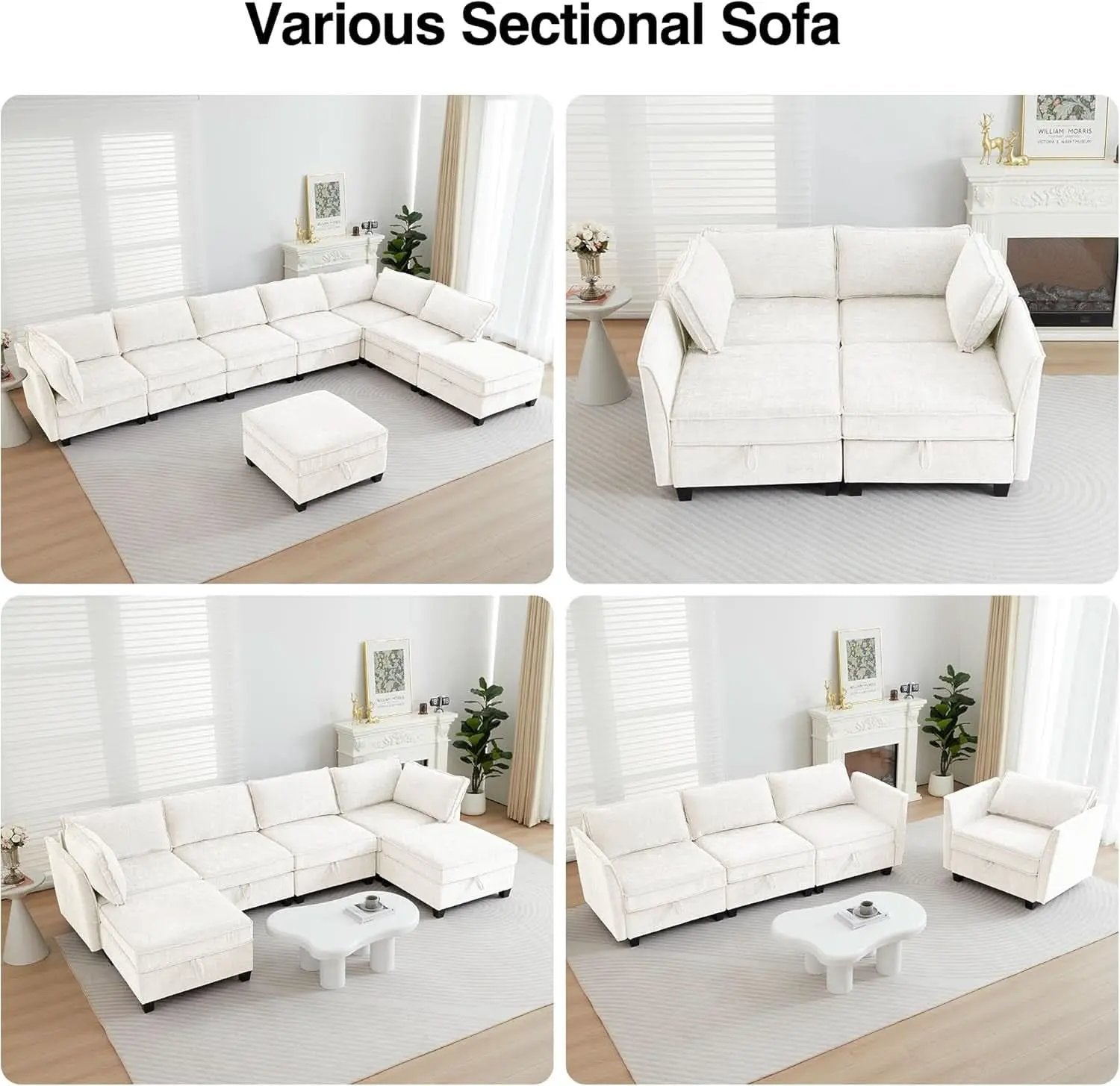 Beige Modular Sectional Sofa Featuring Sleeper Storage from PriceLows™