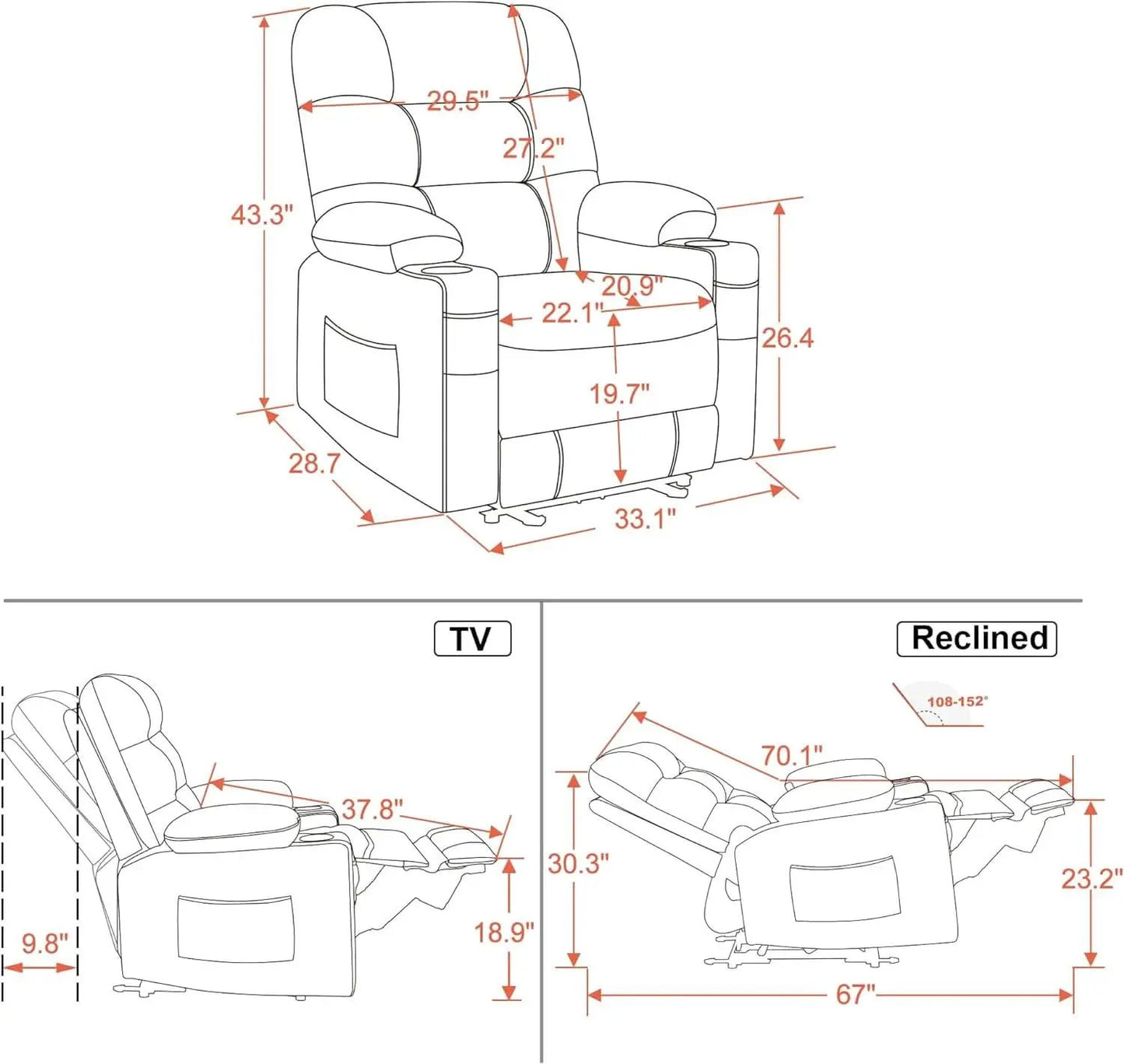 Power Recliner Chair With Heat And Vibration Saddle from PriceLows™
