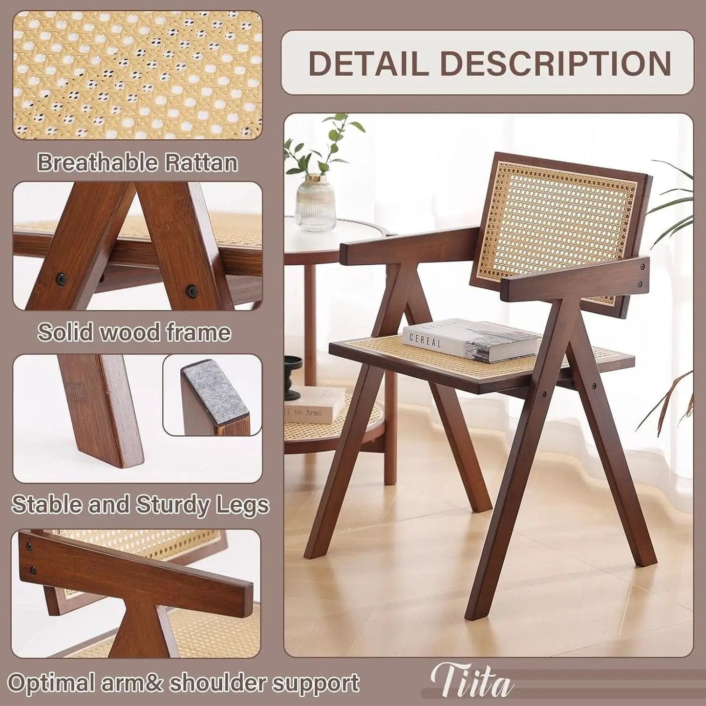Walnut Rattan Dining Chairs Set Of 2 Ergonomic Back from PriceLows™