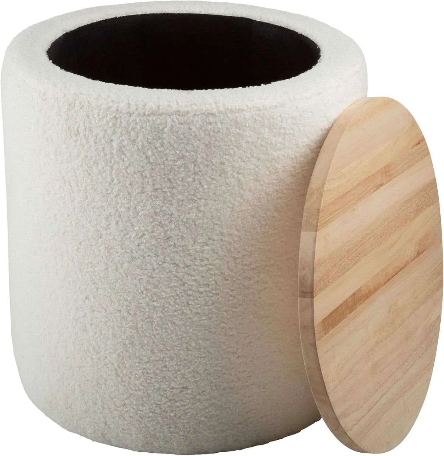 Cream Textured Storage Ottoman Removable Lid Walnut from PriceLows™