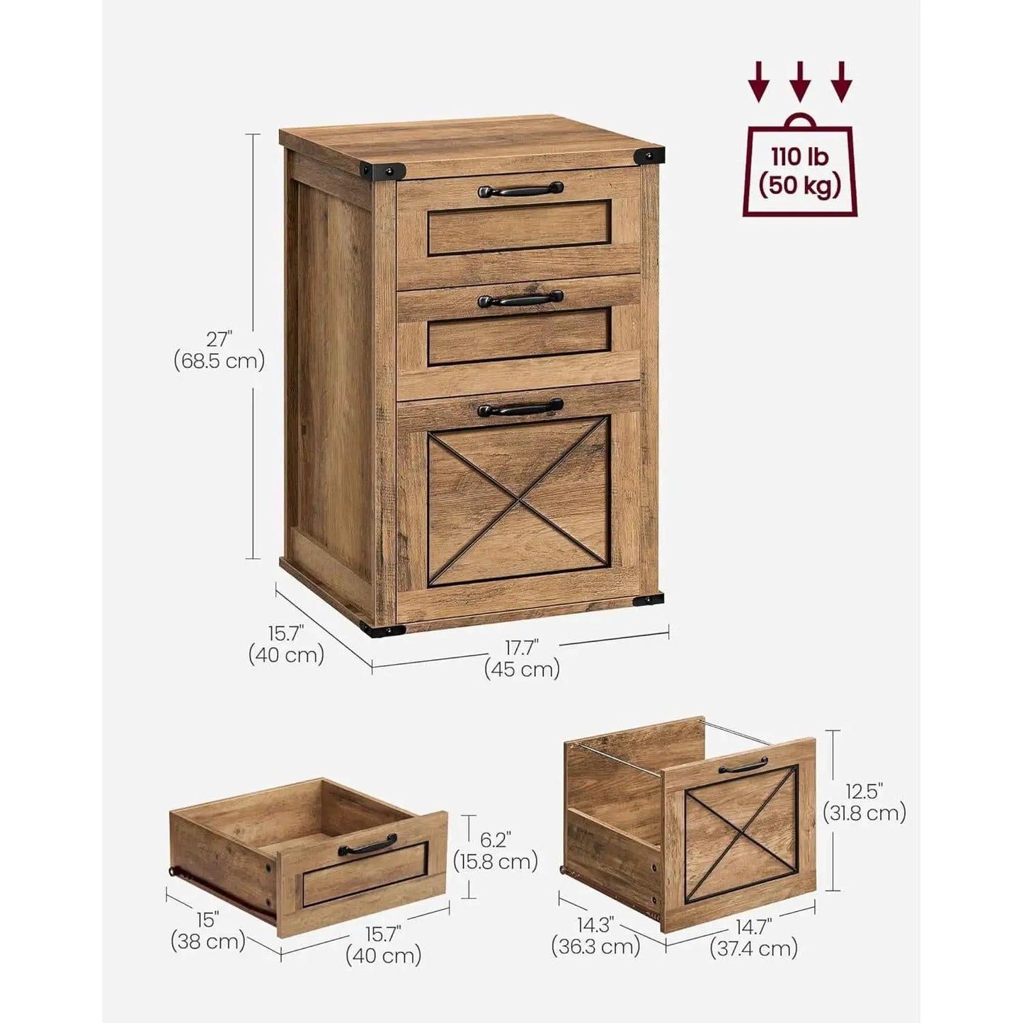 3 Drawer Farmhouse Filing Cabinet With Printer Stand For Home Office Storage Woodgrain Finish from PriceLows™