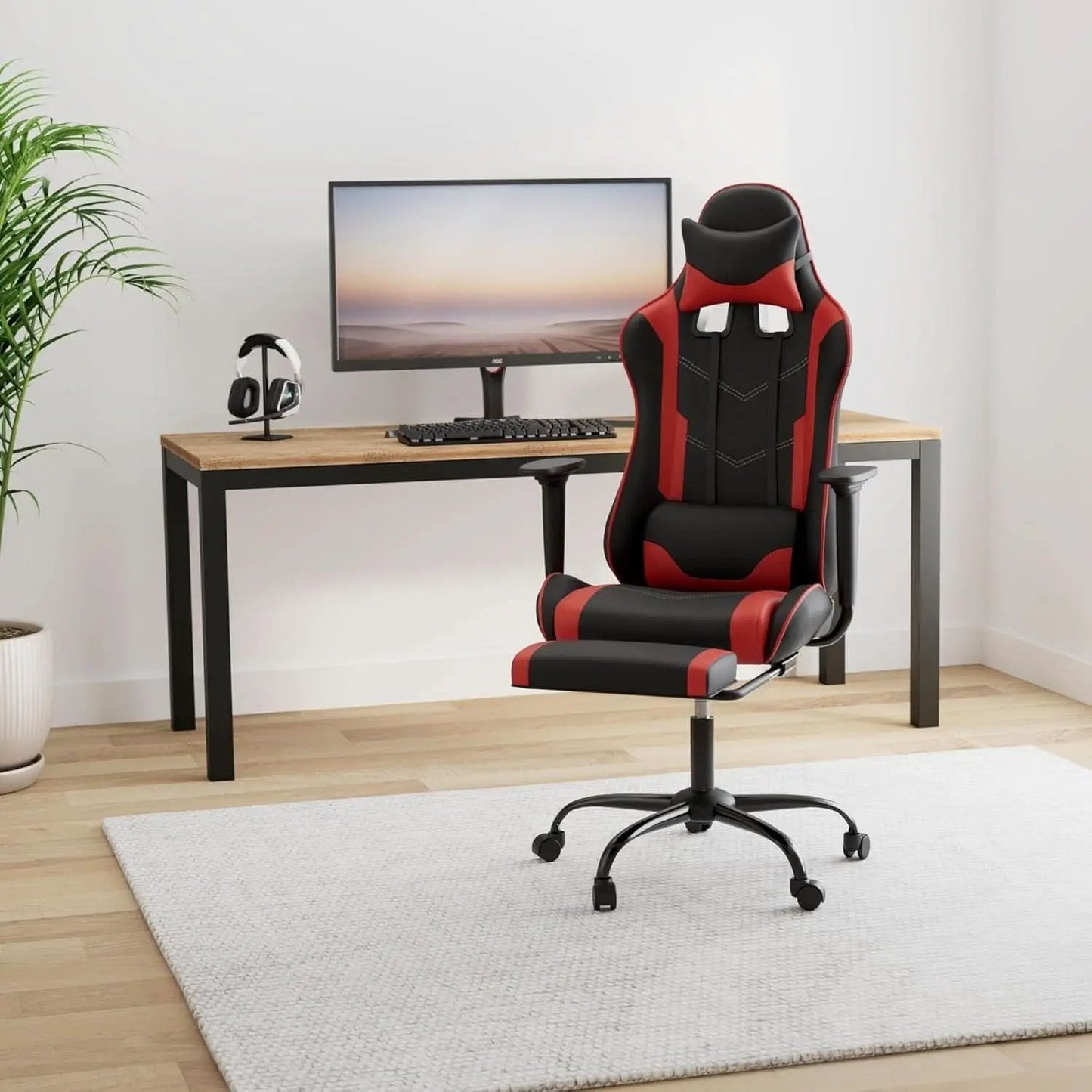 Ergonomic Gaming Chair With Footrest And Lumbar Support Red from PriceLows™