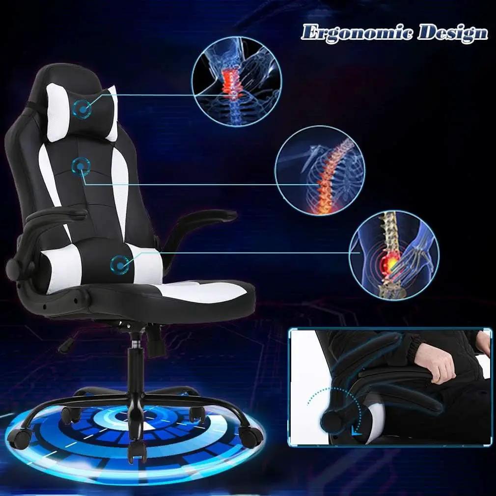 PC Gaming Chair White With Lumbar Support And Flip Up Arms from PriceLows™