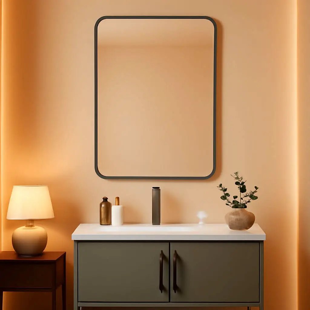 Black Metal Framed Bathroom Wall Mirror With Thin Frame from PriceLows™