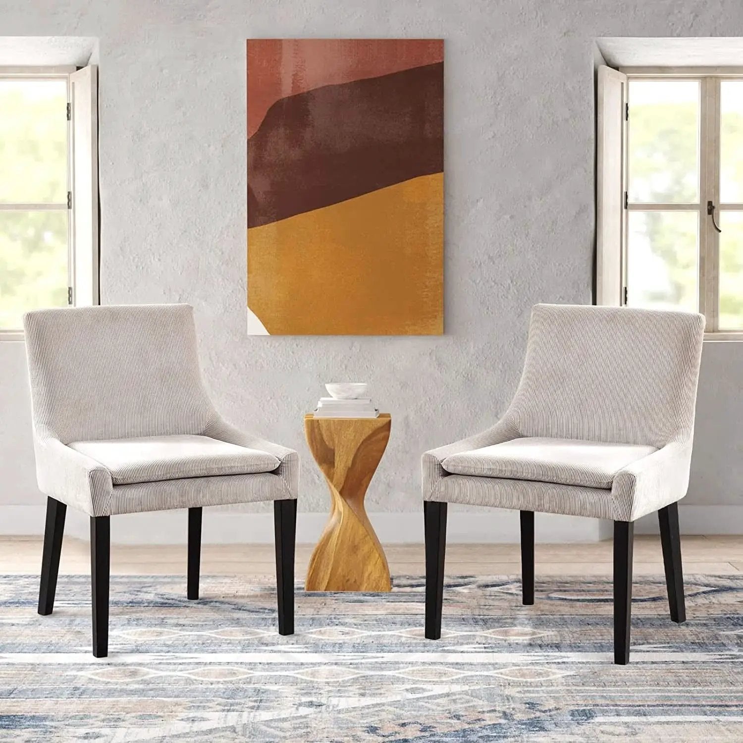 Corduroy Upholstered Dining Chairs With Wood Legs Set Of 6 from PriceLows™