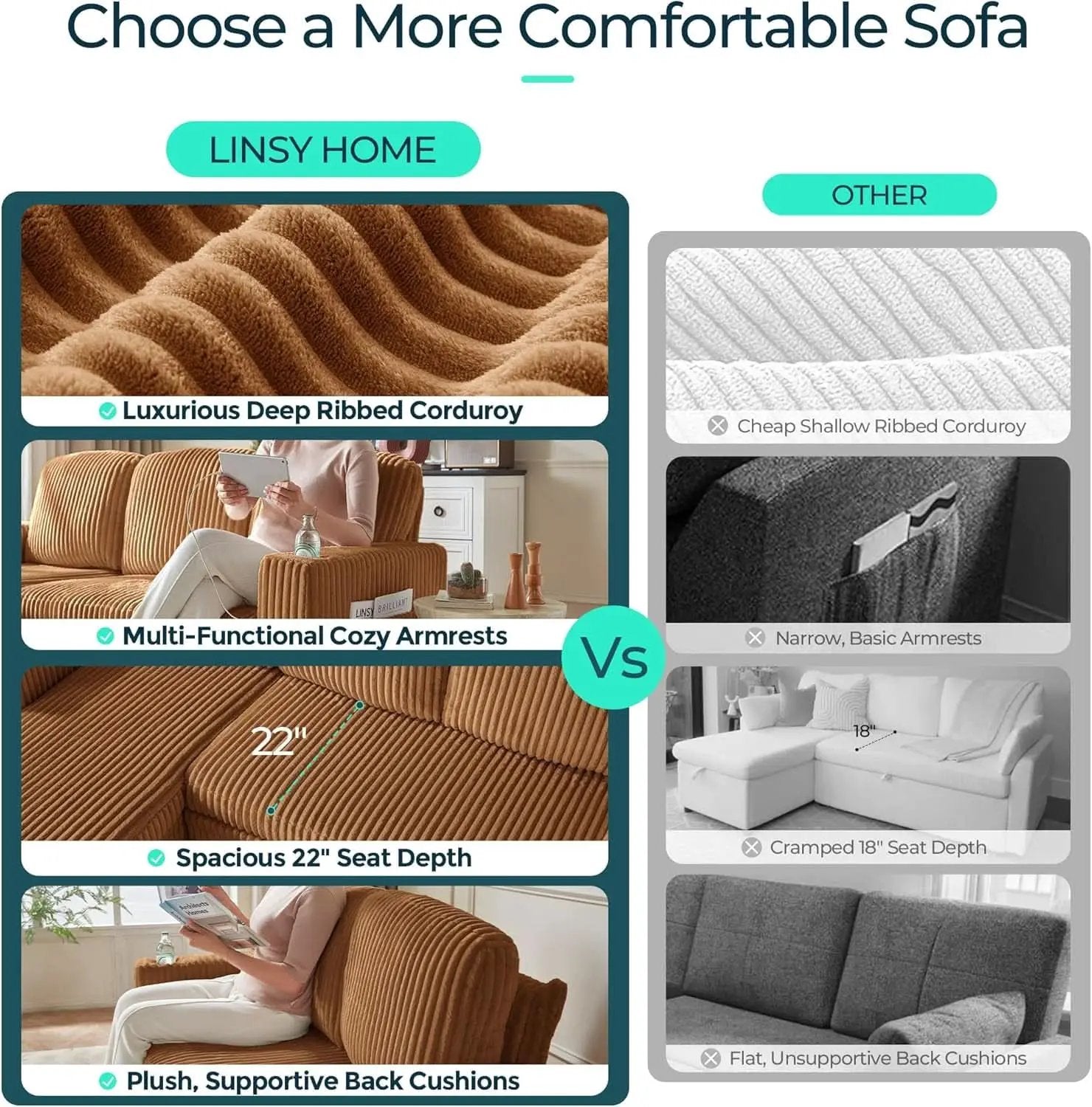 Brown UShaped Convertible Sectional Sofa Bed USBPort from PriceLows™