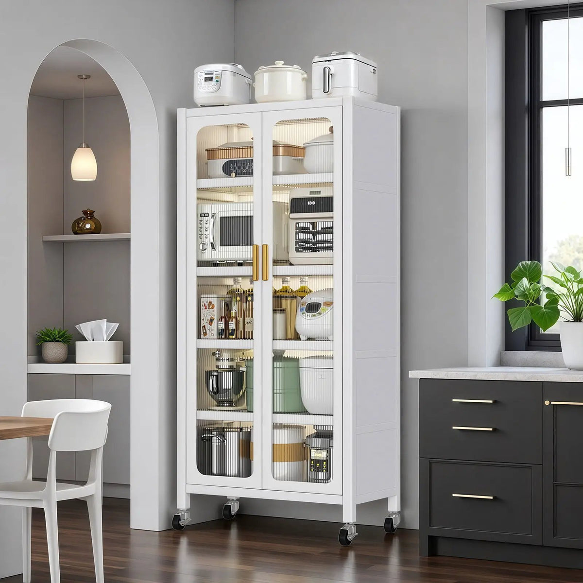 6 Tier Storage Cabinet | Transparent Magnetic Door | Adjustable Shelves | 360 Degree Wheels