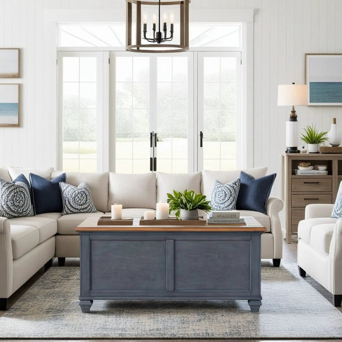 Lift-Top Coffee Table - | 40 x 40 x 18 in | Wood | Blue