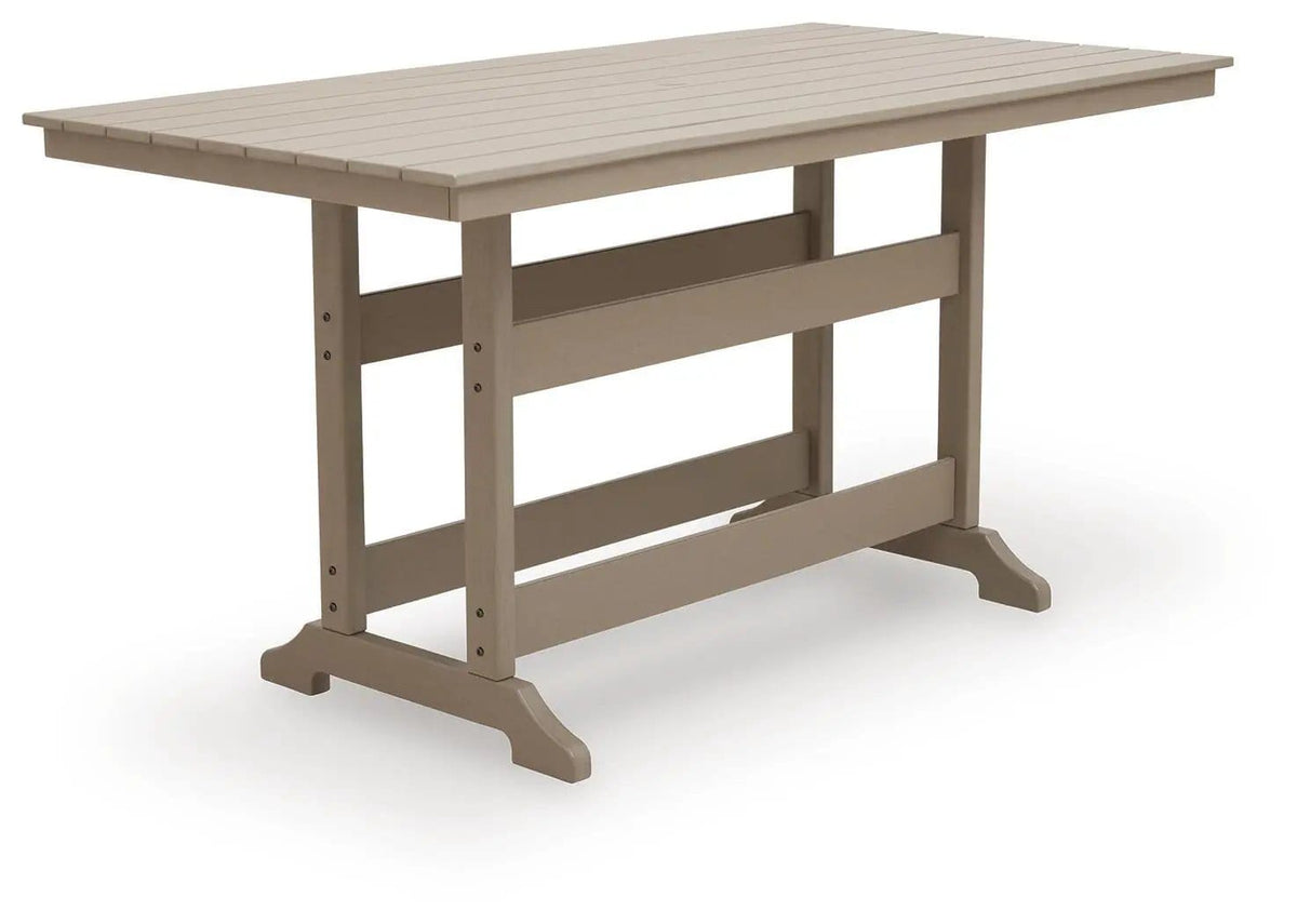 Seacliff Beach Rectangular Counter Height Dining Table With Umbrella Option | 71.88 x 37.38 x 36.75 in | Stainless Steel & Aluminum | Medium Brown