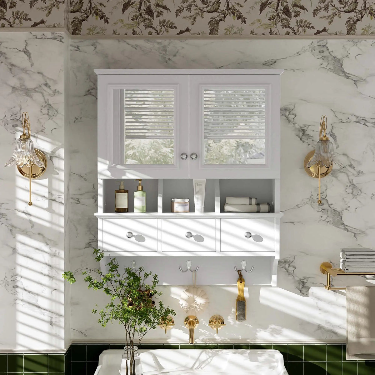Bathroom Mirror Cabinet With Drawers | Organizer Hooks | High-Definition Mirrors | Soft-Close Hardware