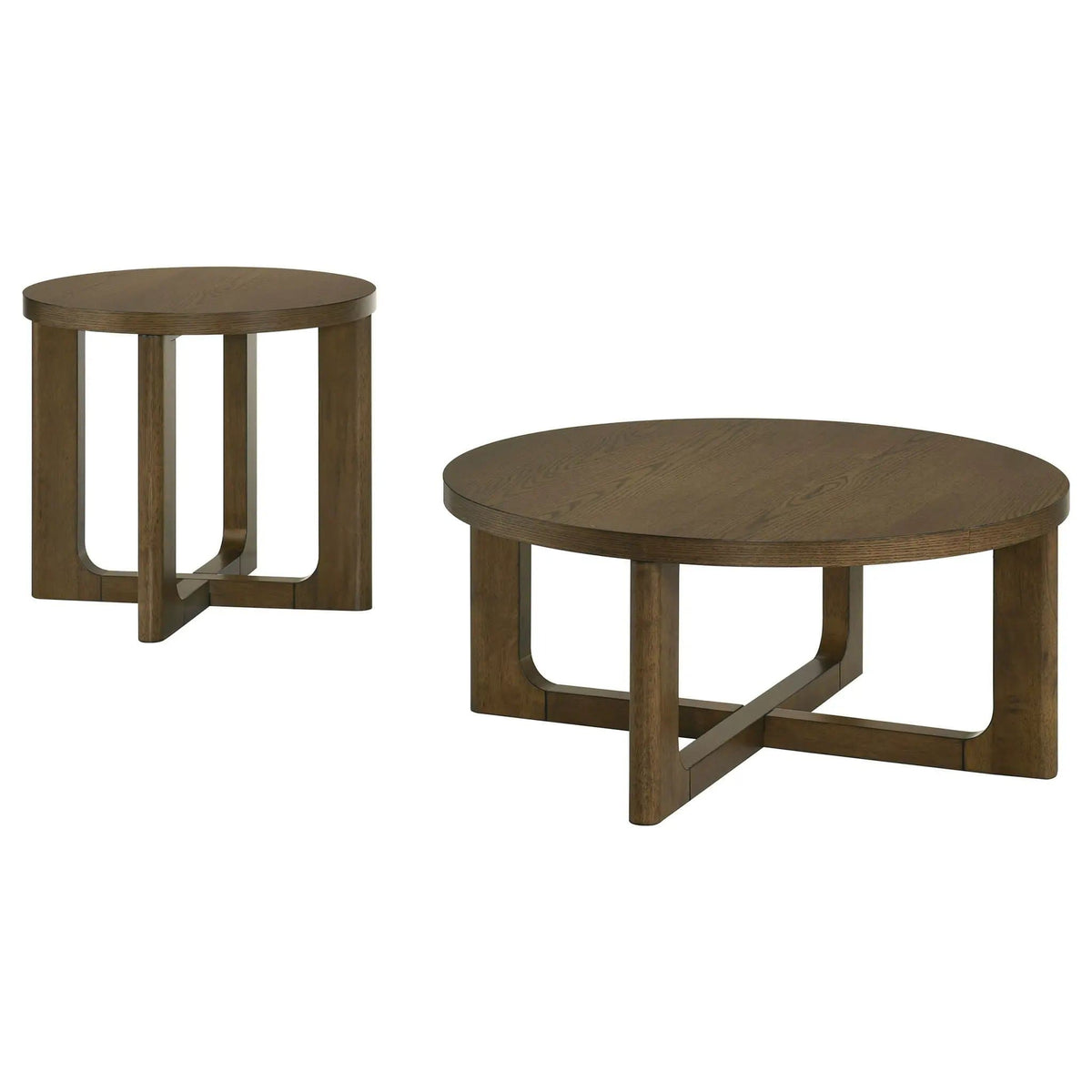 Kessler 2-piece Round Sculptural Wood Coffee Table Set | 2-Piece Set | Rubberwood & Engineered Wood | Brown
