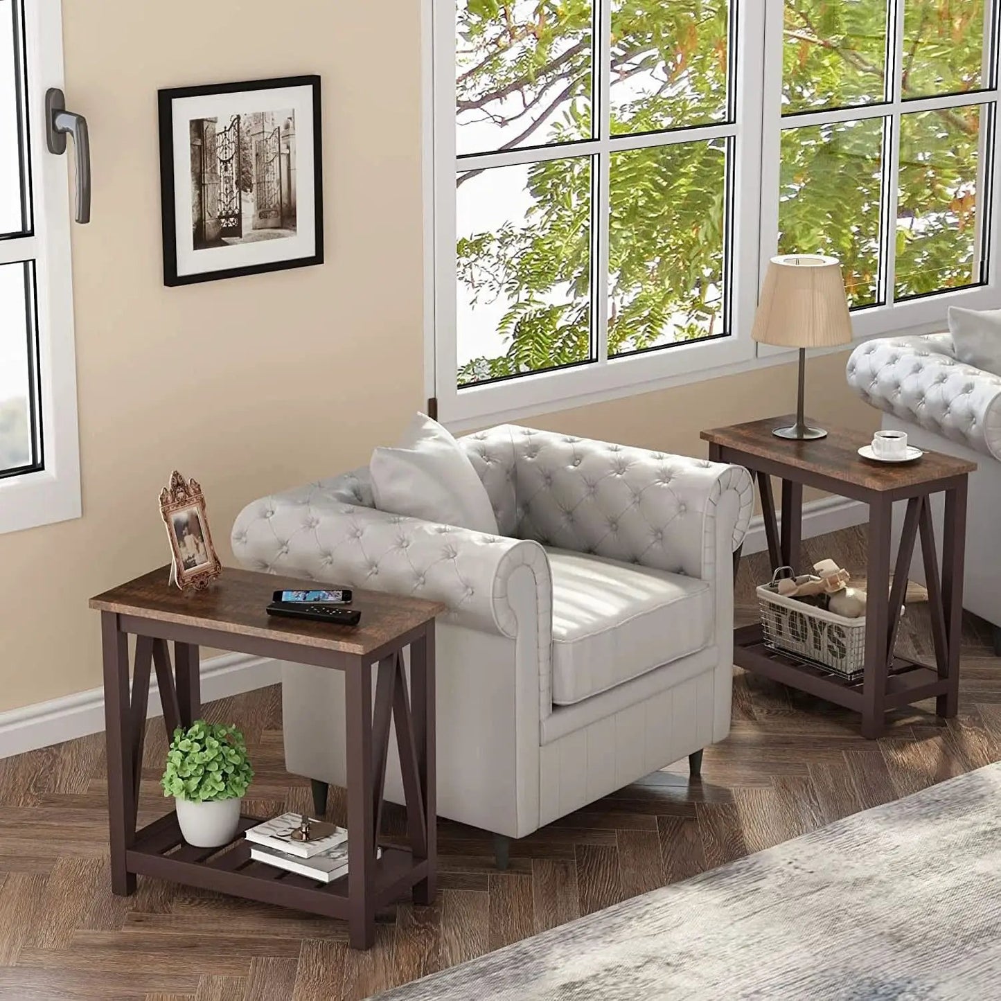 Espresso Narrow End Table With Shelf 23.6 Inch Rustic from PriceLows™