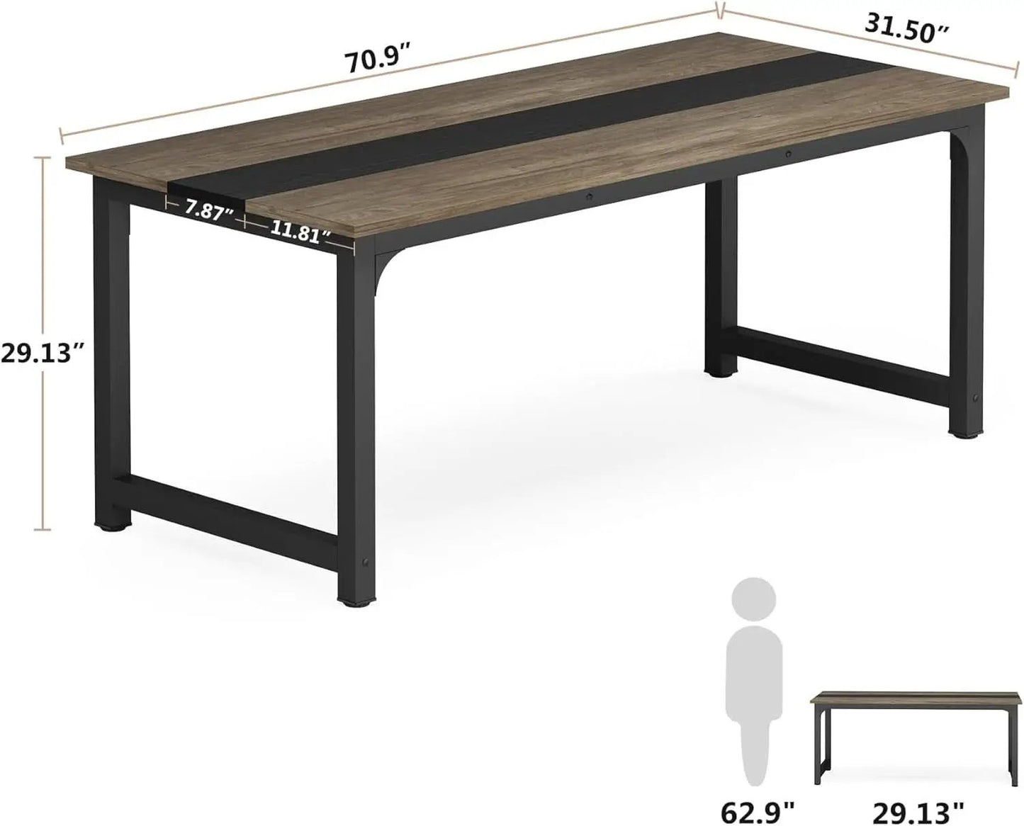 70.8 Inch Executive Desk Vintage Grey Black Large Office Computer Desk from PriceLows™