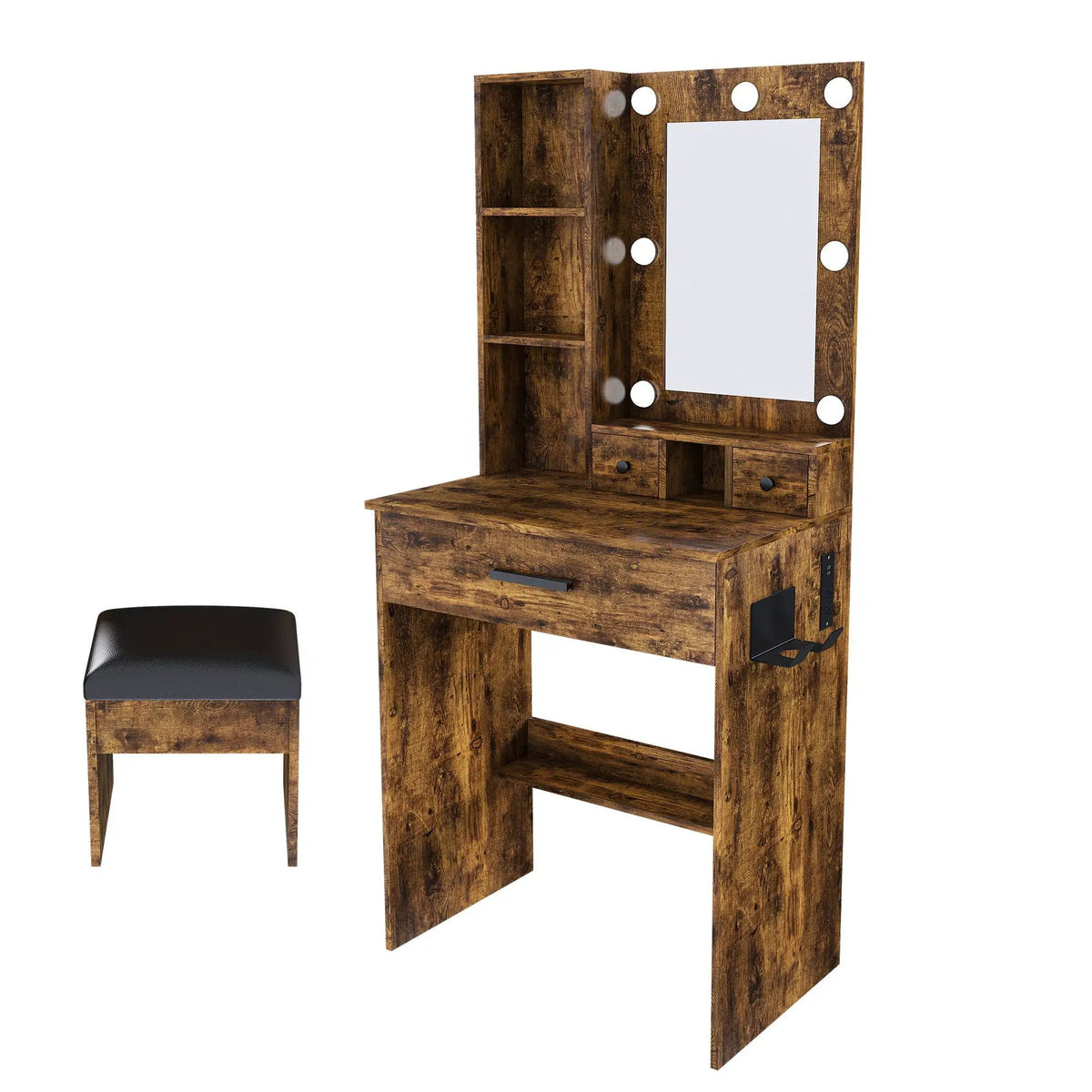Vanity Table | LED Mirror | Power Outlet | Includes Stool