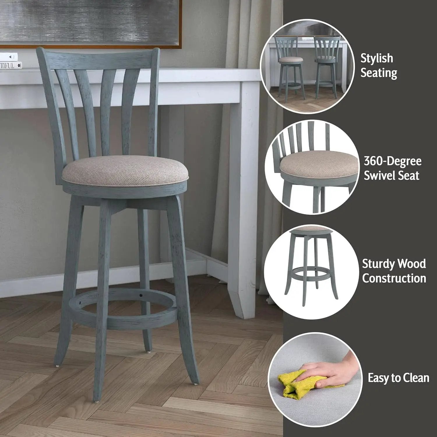 Bar Height Swivel Stool 30 Inch Blue Wire Brush Finish from PriceLows™