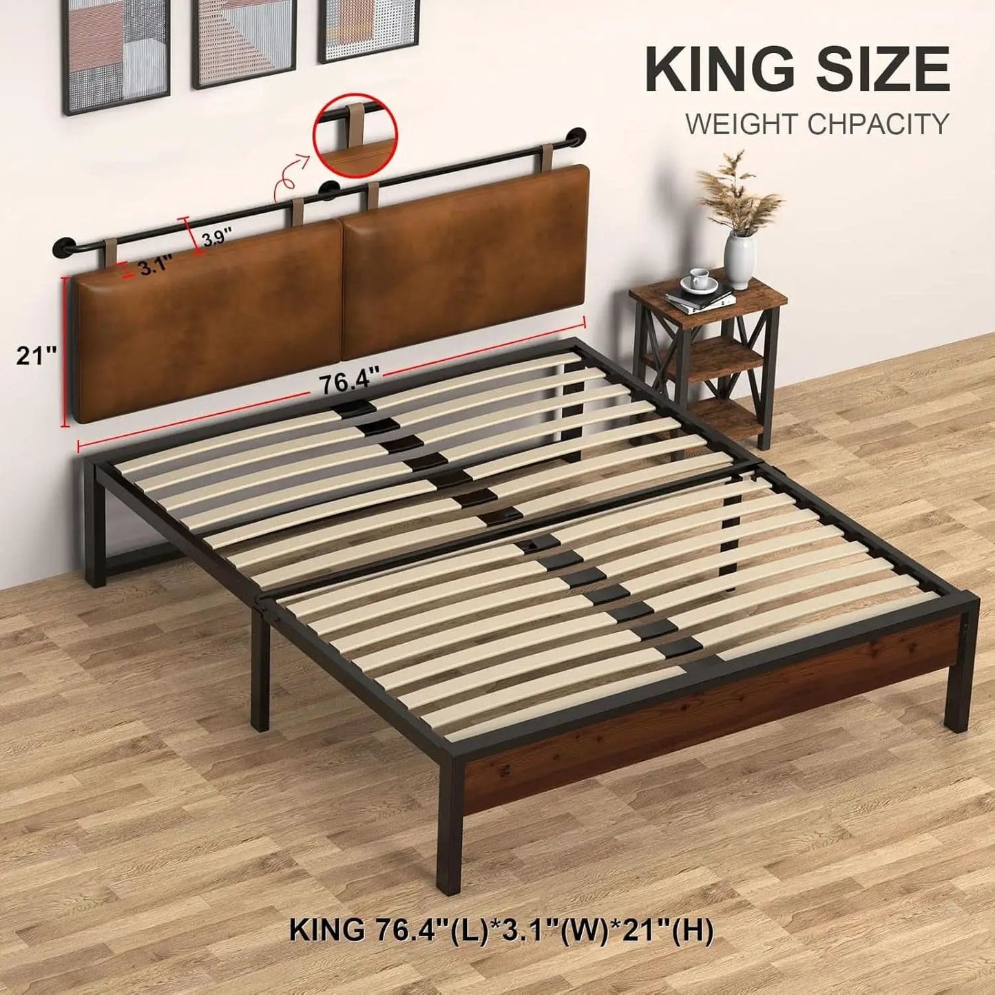 Brown King Size Wall Mounted PU Leather Headboard from PriceLows™
