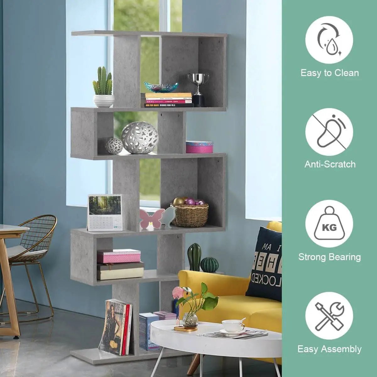 Gray Five Tier Geometric Bookshelf Set Of 2 70 Inch Tall from PriceLows™