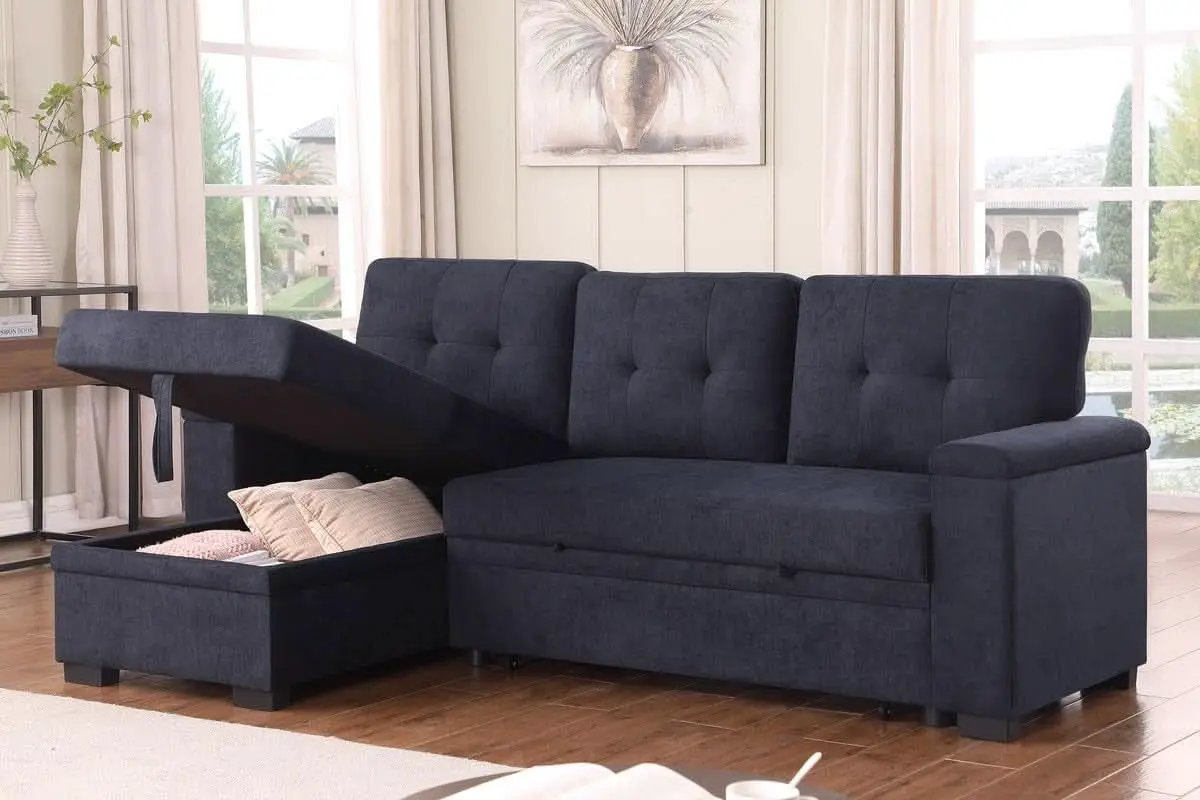 85Inch Dark Gray Reversible Sleeper Sectional Sofa from PriceLows™