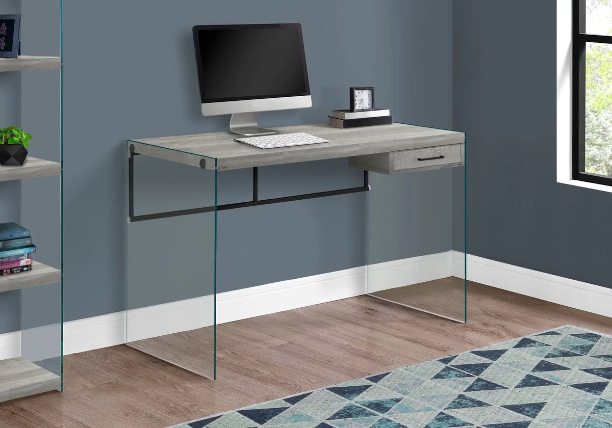 Contemporary Computer Desk | Tempered Glass Frame | Storage Drawers | 48 Inch Length