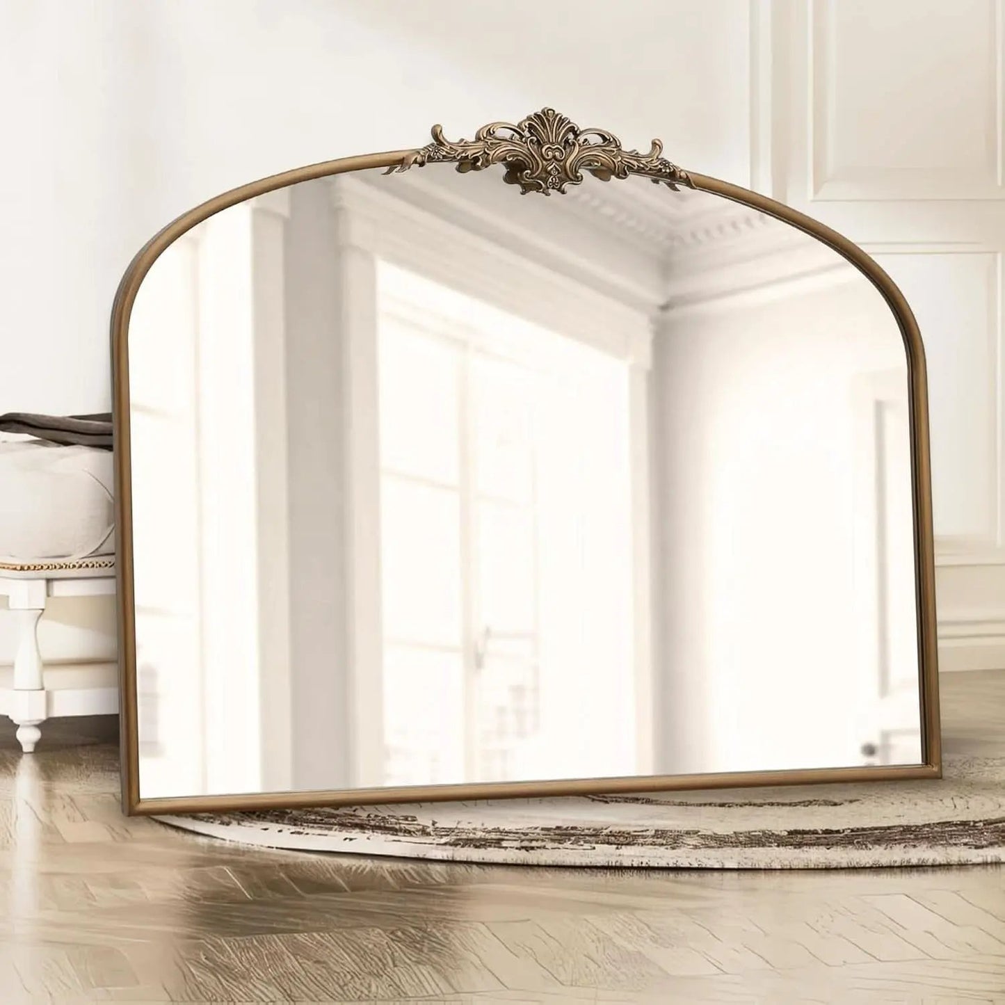 Arched Gold Wall Mirror 40x30 Inches Vintage Ornate from PriceLows™