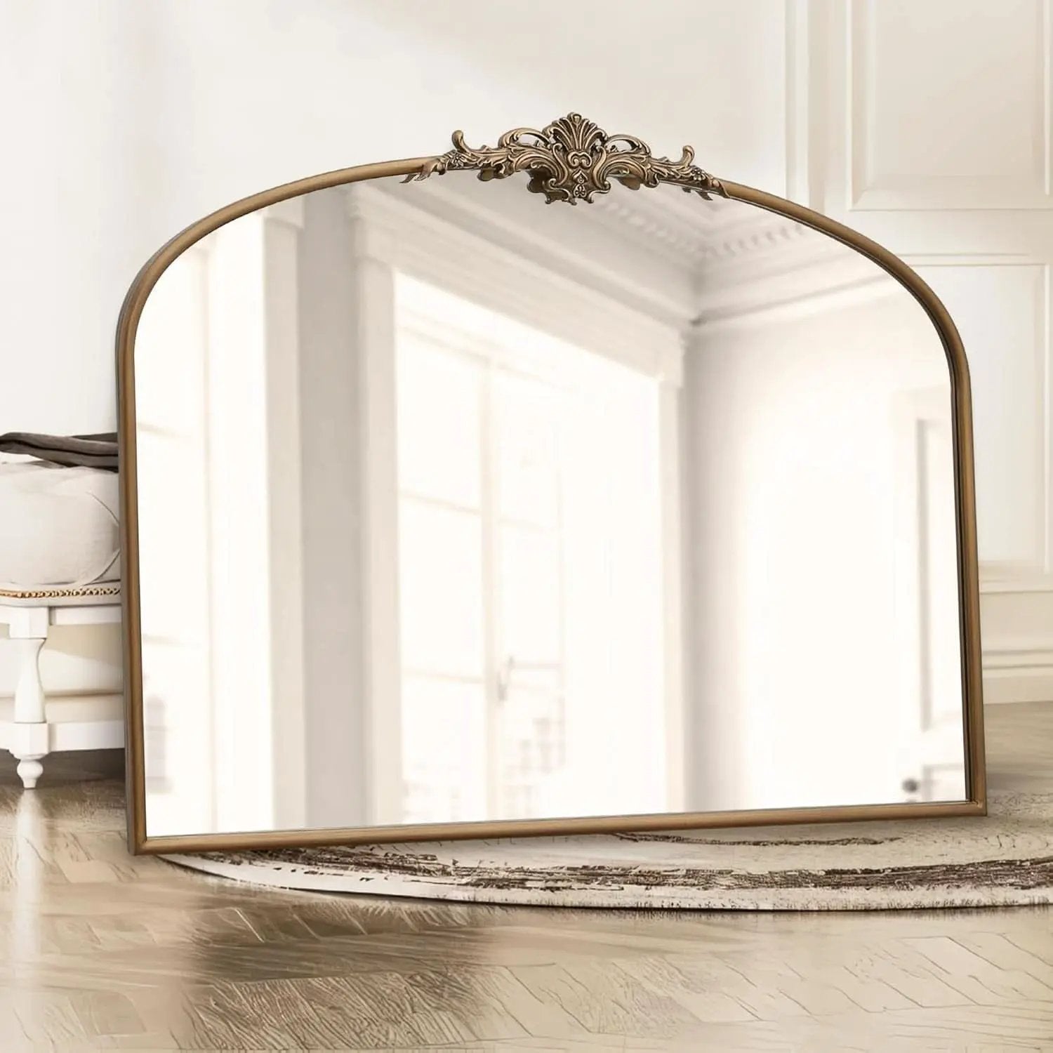 Arched Gold Wall Mirror 40x30 Inches Vintage Ornate from PriceLows™