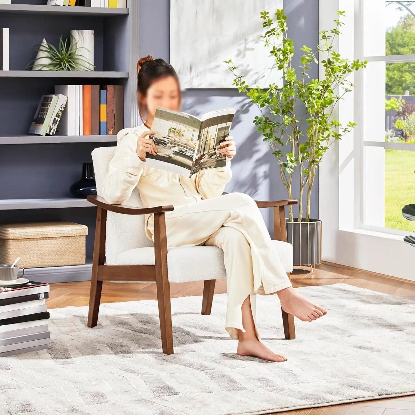 Ivory Professionally Upholstered Fabric Armchair High Back from PriceLows™