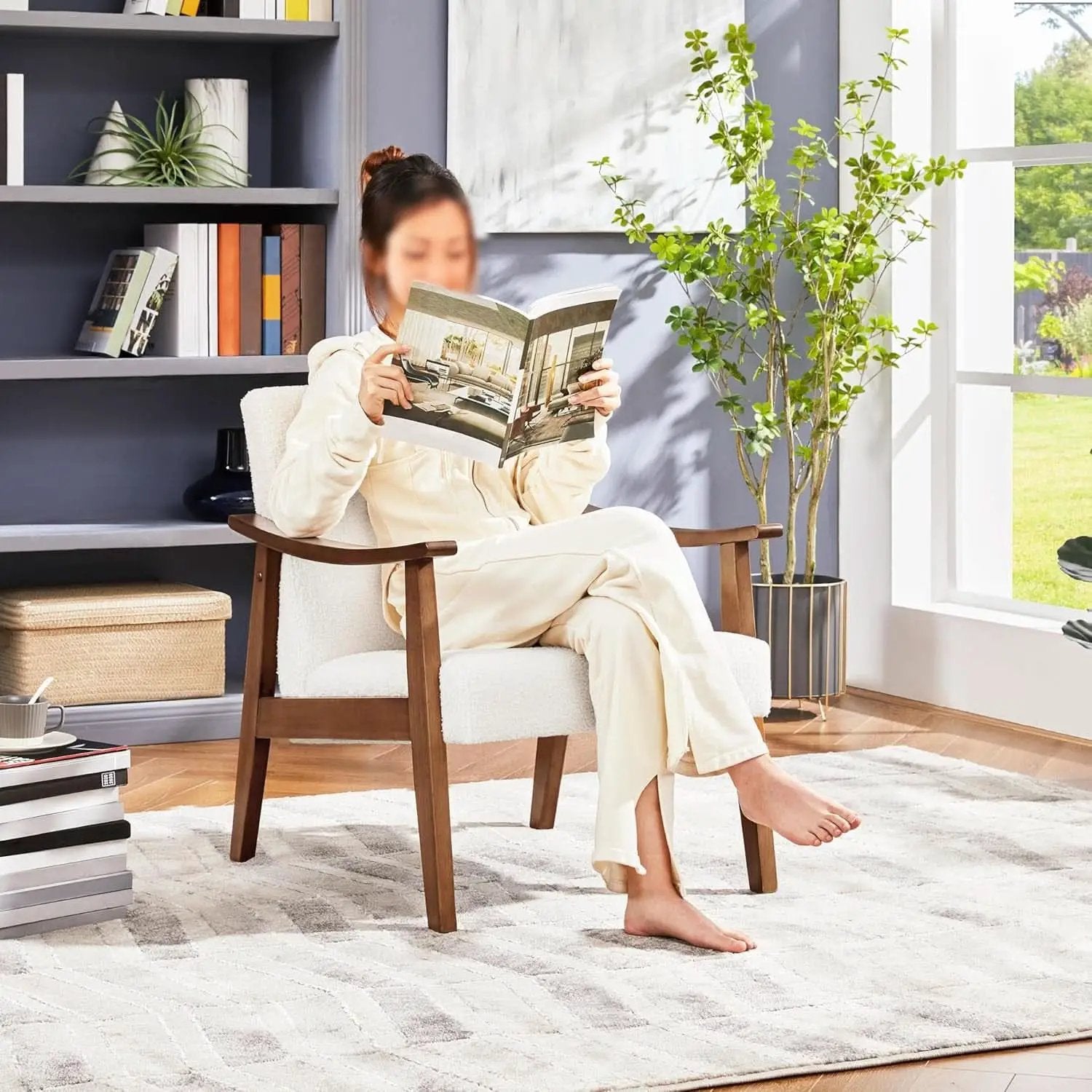 Ivory Professionally Upholstered Fabric Armchair High Back from PriceLows™