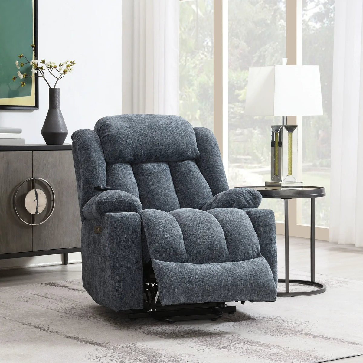 Power Motion Recliner | Power Lift | Heat And Massage | Blue Chenille