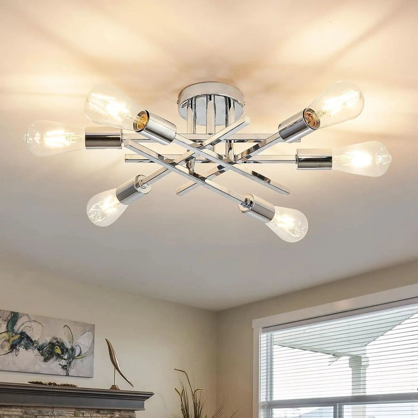 6 Light Chrome Sputnik Chandelier Semi Flush Mount Ceiling Light from PriceLows™