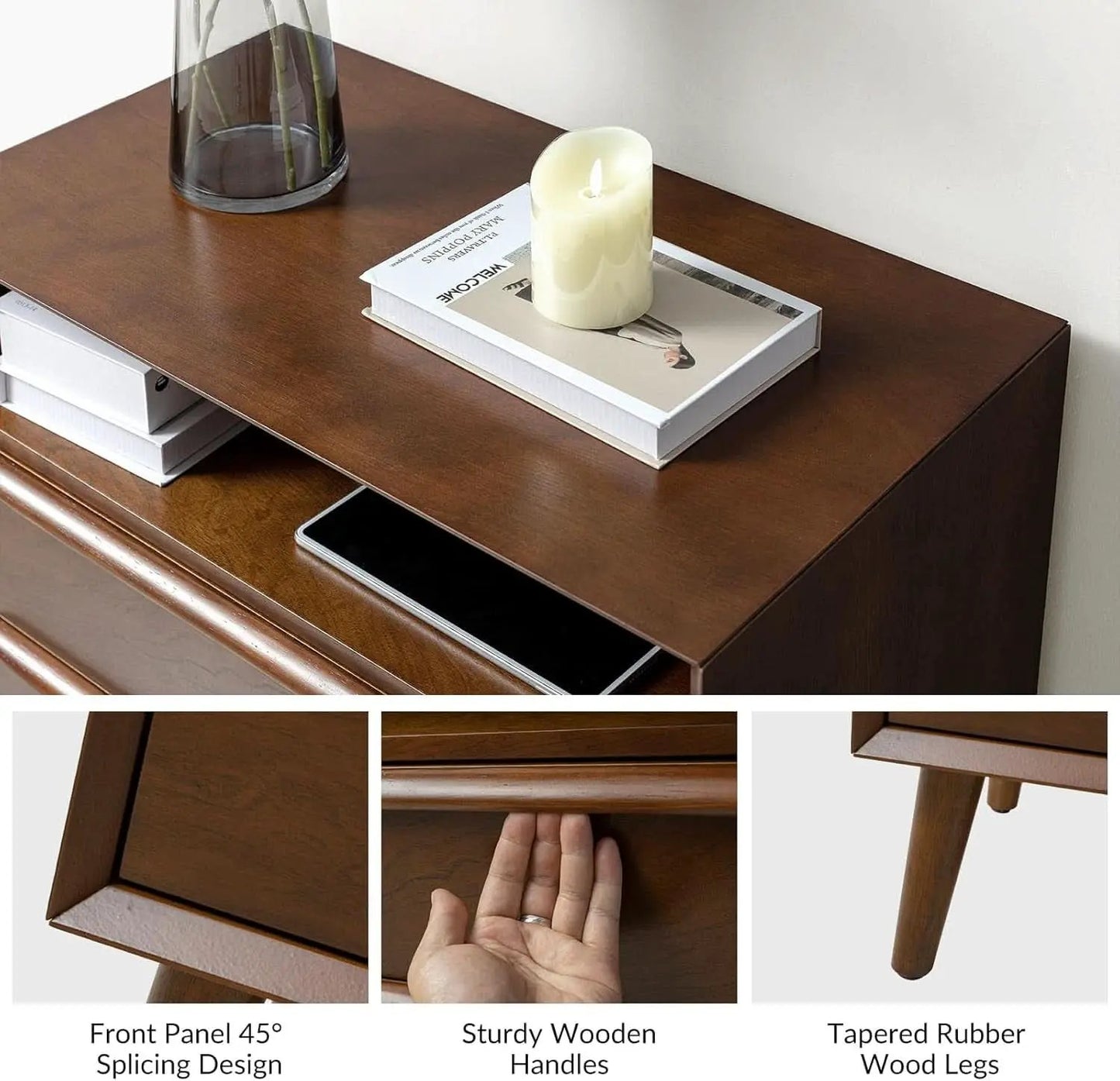 Nightstand With Charging Station Walnut Mid Century Modern from PriceLows™
