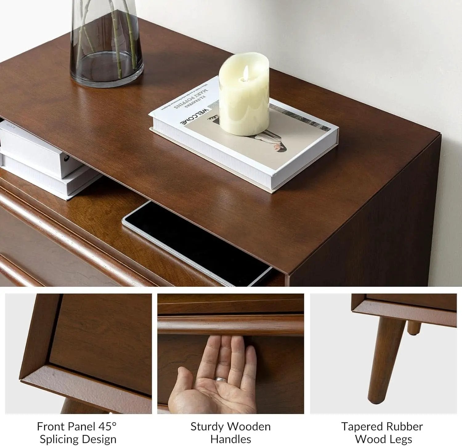 Nightstand With Charging Station Walnut Mid Century Modern from PriceLows™