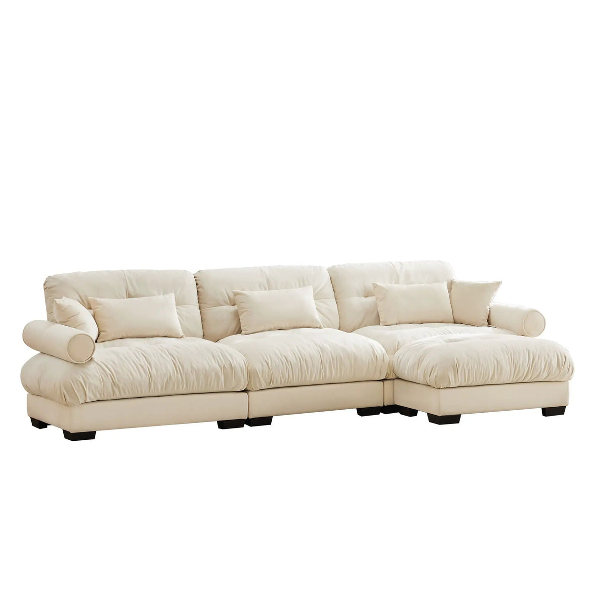 Modular Sectional Sofa | Deep Comfort Cushions | Vintage Fabric Ottoman