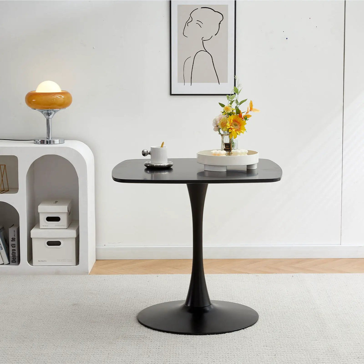 Modern Dining Table | 42 Inch Square | Pedestal Base | Contemporary Design