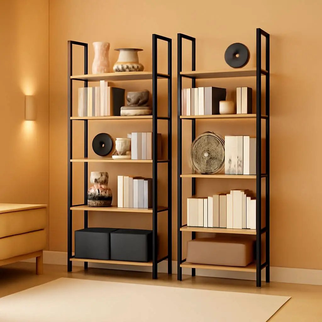 Triple Wide Five Tier Bookshelf Rustic Brown Finish from PriceLows™