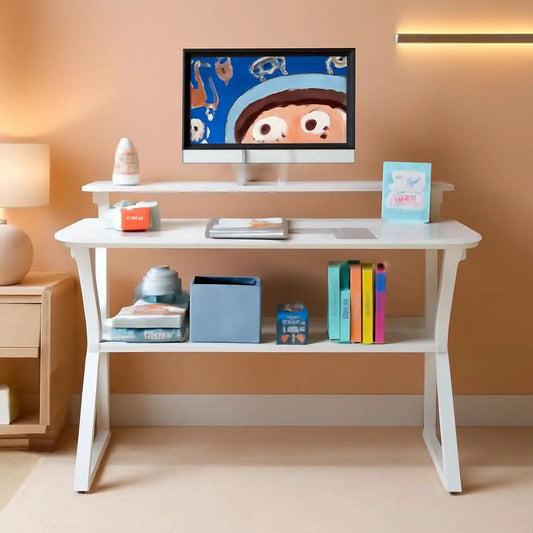 27.5 Inch White Computer Desk With Storage Shelves from PriceLows™