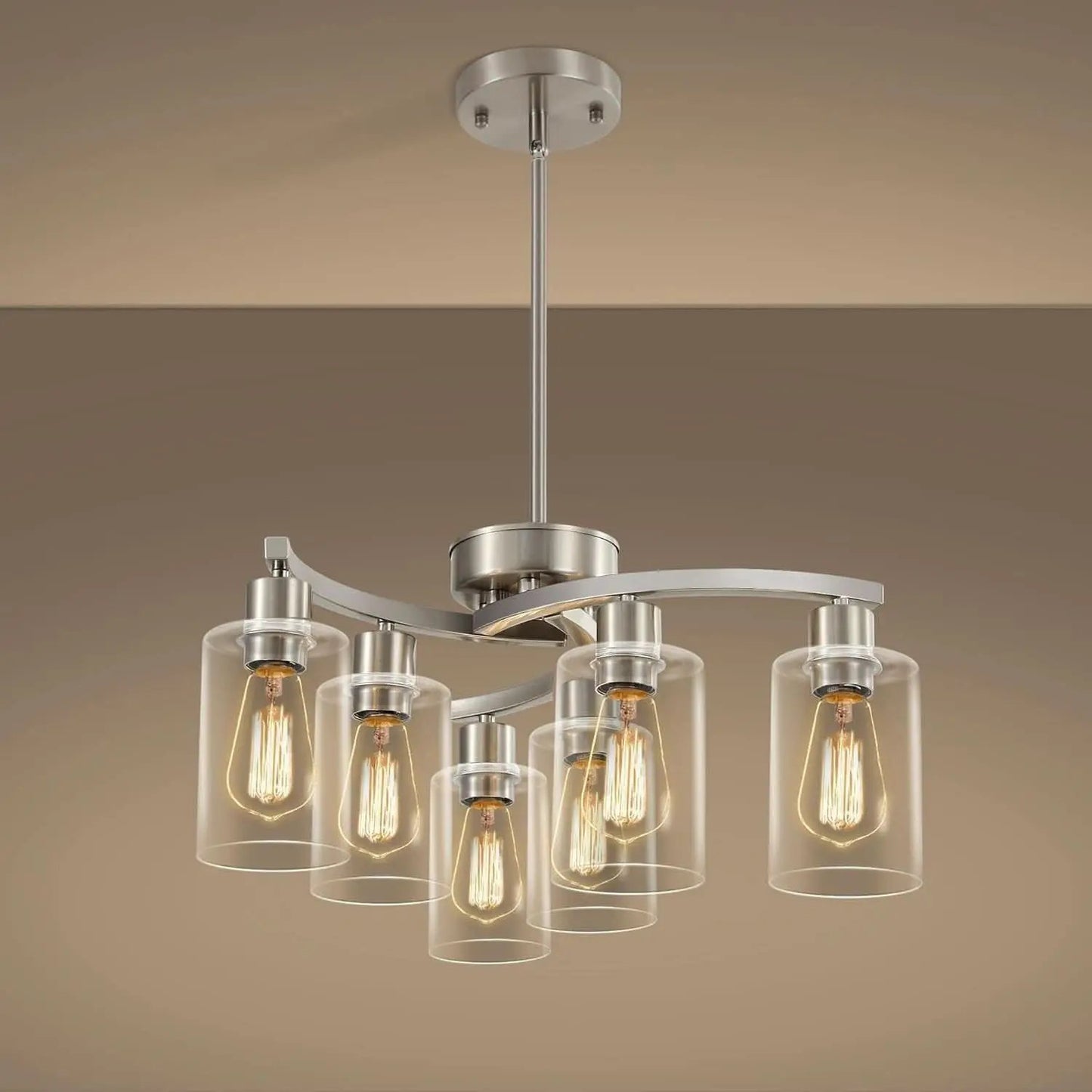 Brushed Nickel 6 Light Farmhouse Chandelier Pendant from PriceLows™