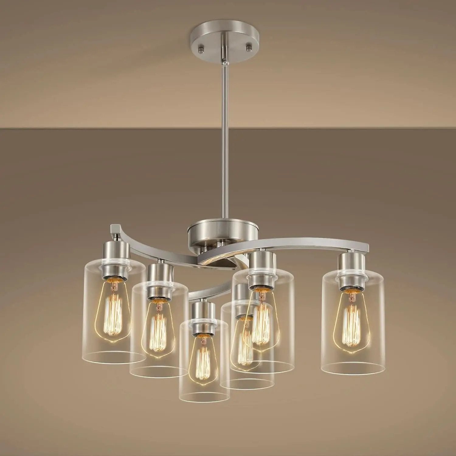 Brushed Nickel 6 Light Farmhouse Chandelier Pendant from PriceLows™