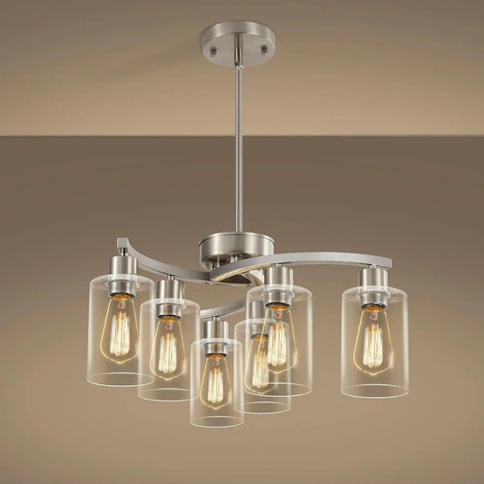 Brushed Nickel 6 Light Farmhouse Chandelier Pendant from PriceLows™