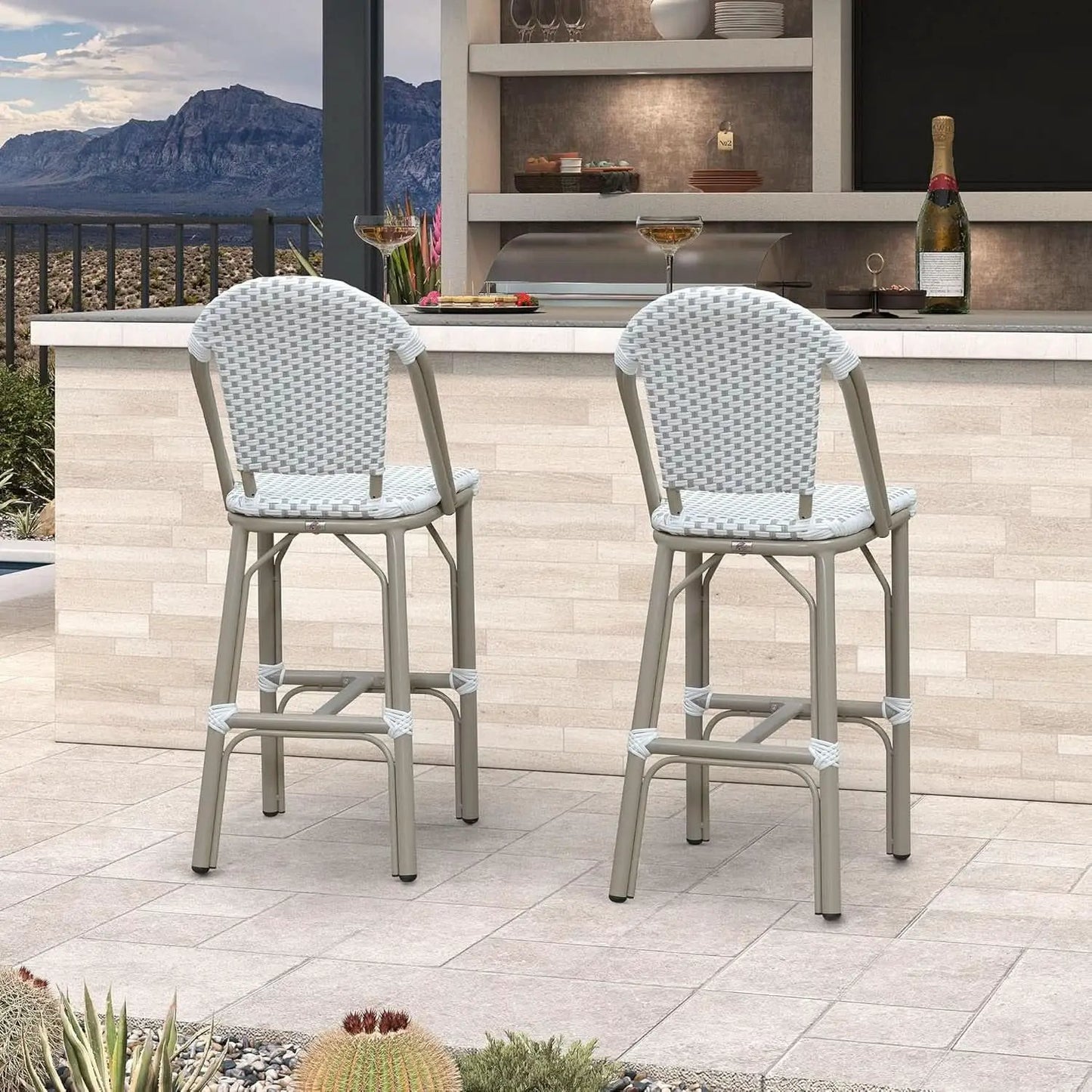 French Style Outdoor Bar Stools Set Of 2 27 Inch White And Grey from PriceLows™
