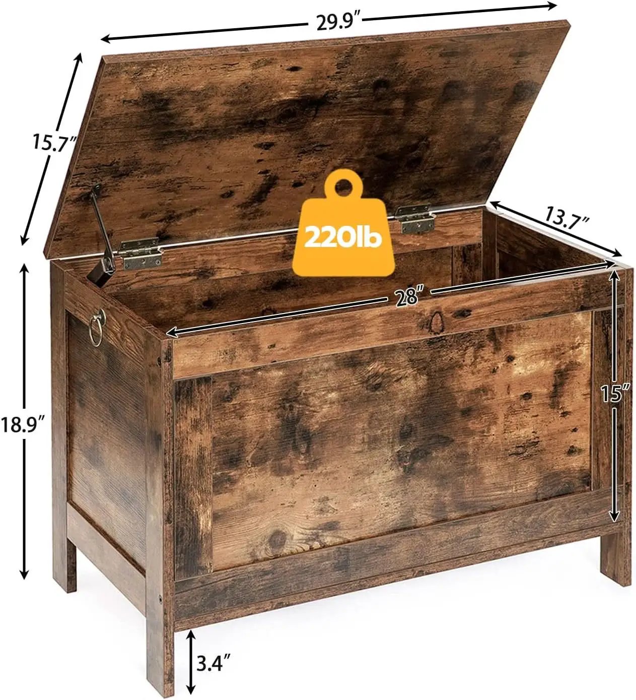 Rustic Brown Toy Box LargeCapacityStorage Bench Hinge from PriceLows™
