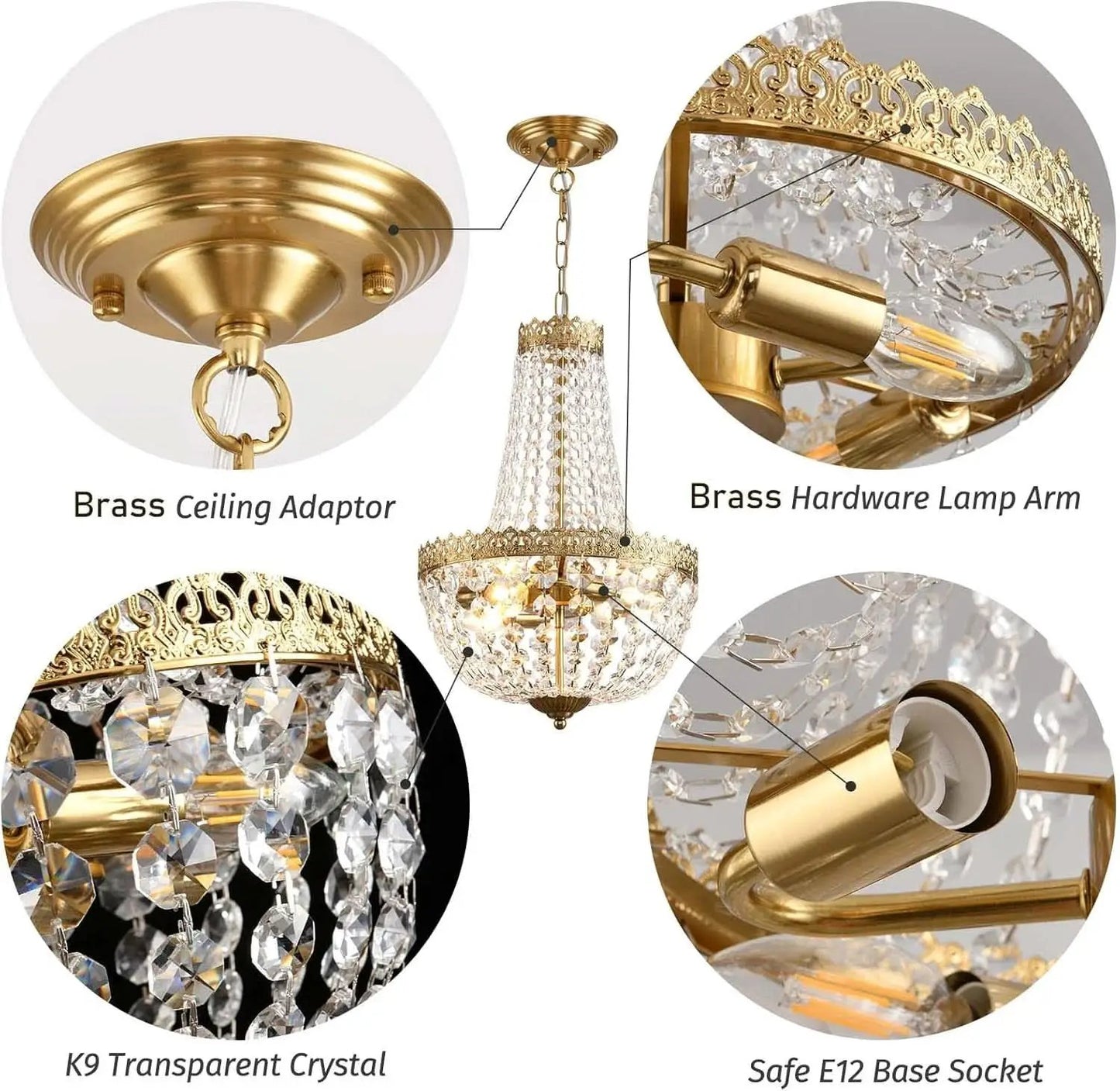 Antique Brass Crystal Chandelier Four Light Pendant from PriceLows™