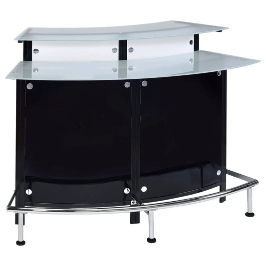 Keystone Curved Glass Top Home Bar Wine Cabinet | 60 x 29.5 x 44 in | Glass & Metal | Black