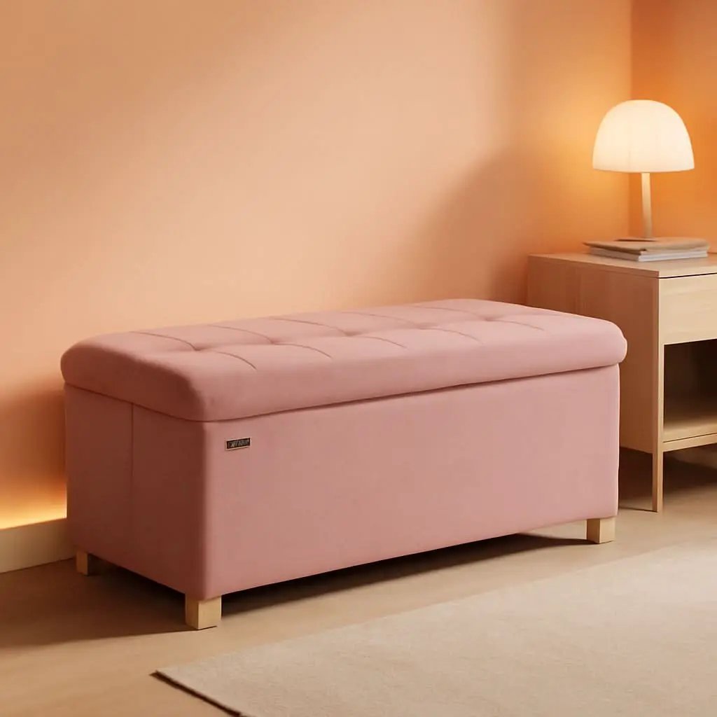 Jelly Pink Velvet Storage Ottoman Bench 15x30 Inches from PriceLows™