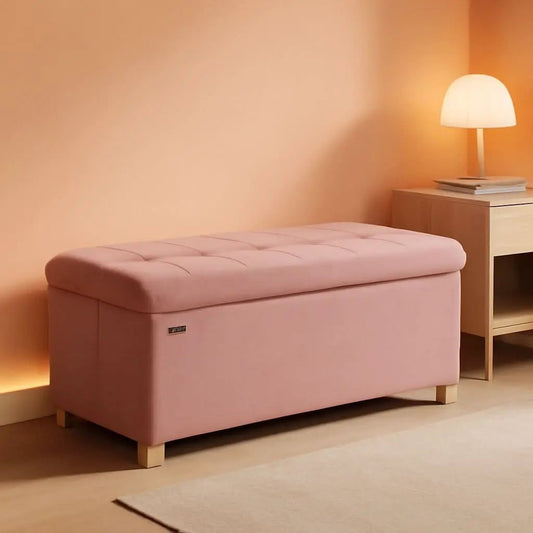 Jelly Pink Velvet Storage Ottoman Bench 15x30 Inches from PriceLows™