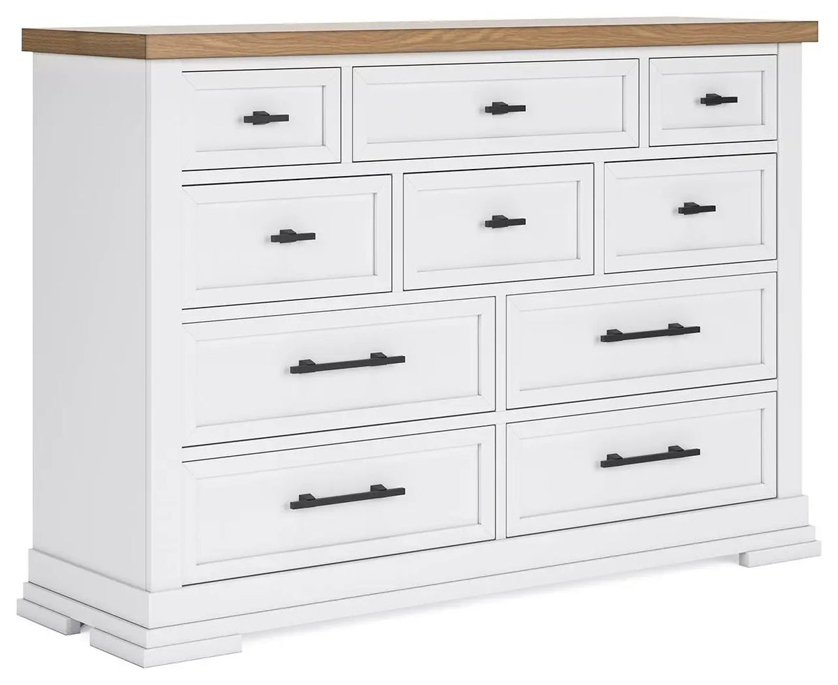 Dresser | White And Oak Veneer Top | Modern Farmhouse | Two Tone
